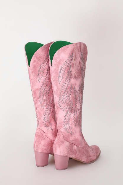 Pretty Dusty Rose Embroidered Knee-High Cowgirl Boots