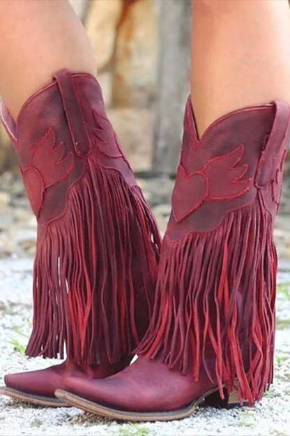 Leely Women Dark Red Fringed Ankle Boots