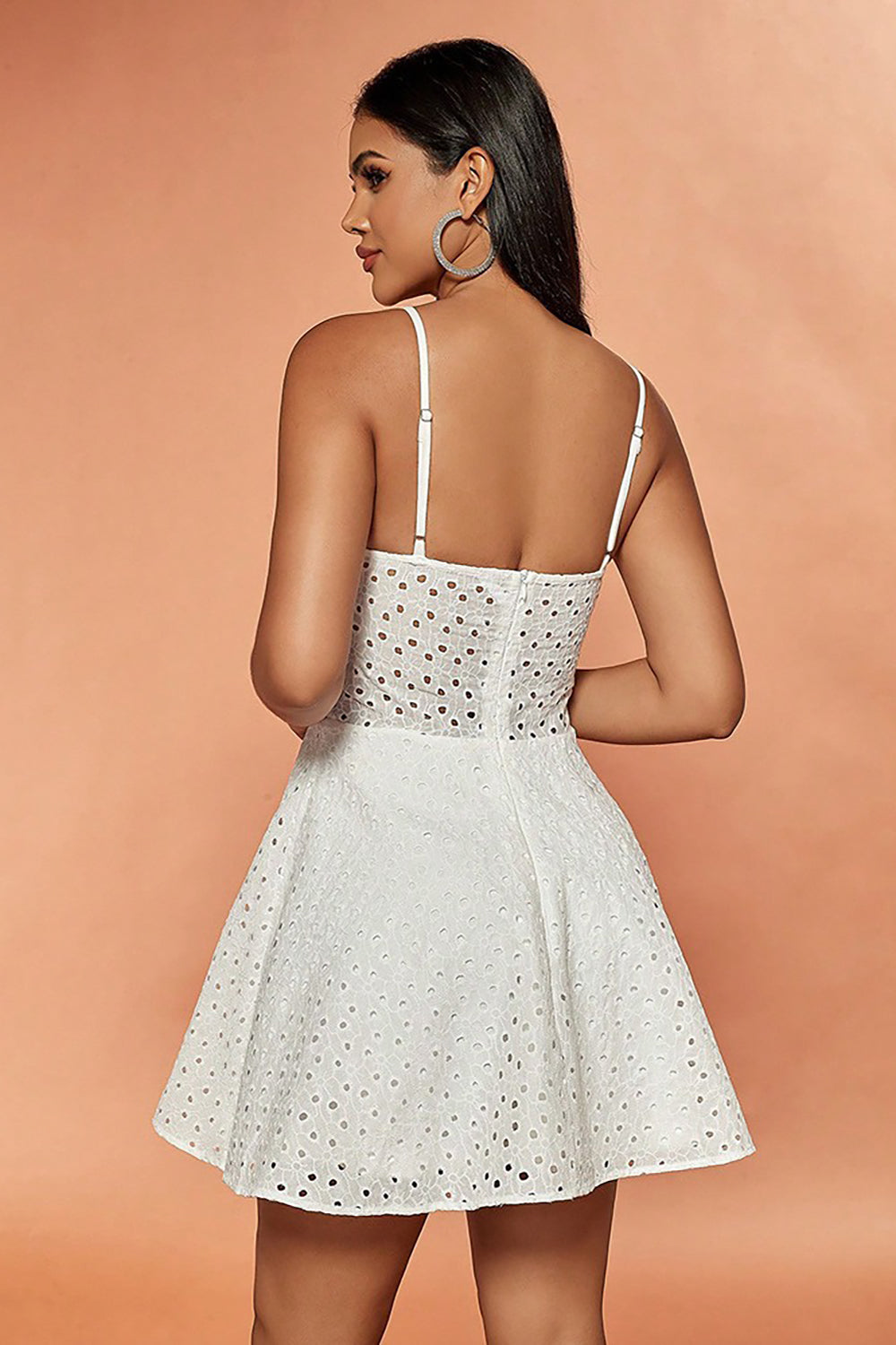 White A-Line Spaghetti Straps Short Lace Graduation Dress