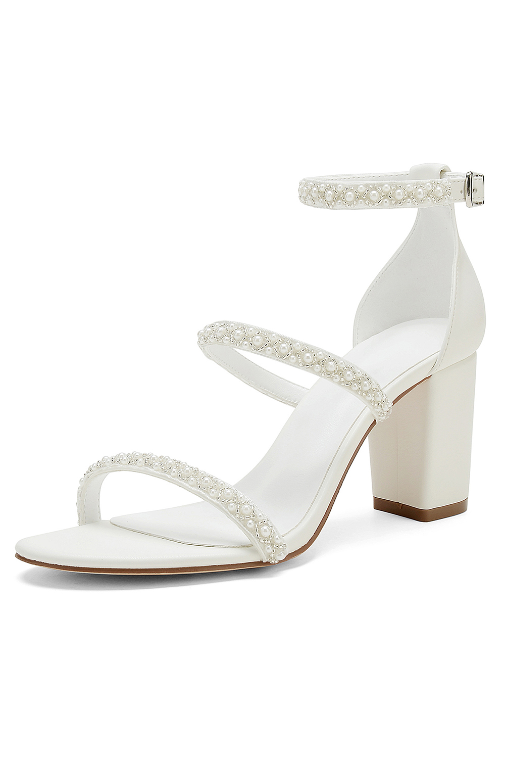 Ivory Chunky Heel Sandals With Pearls