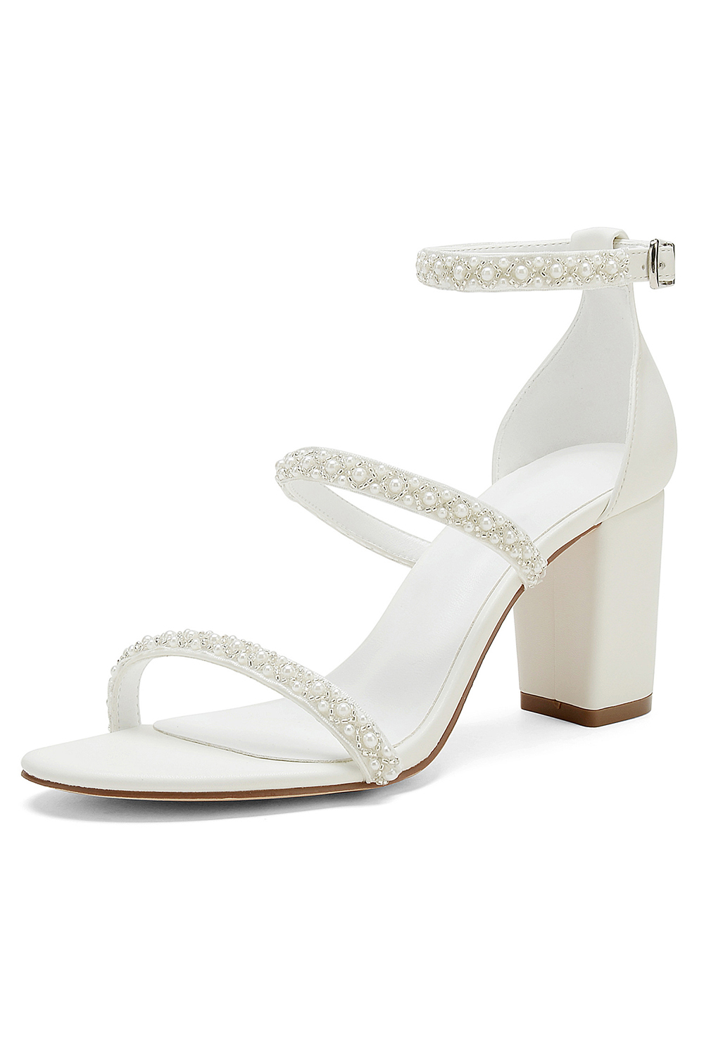 Ivory Chunky Heel Sandals With Pearls