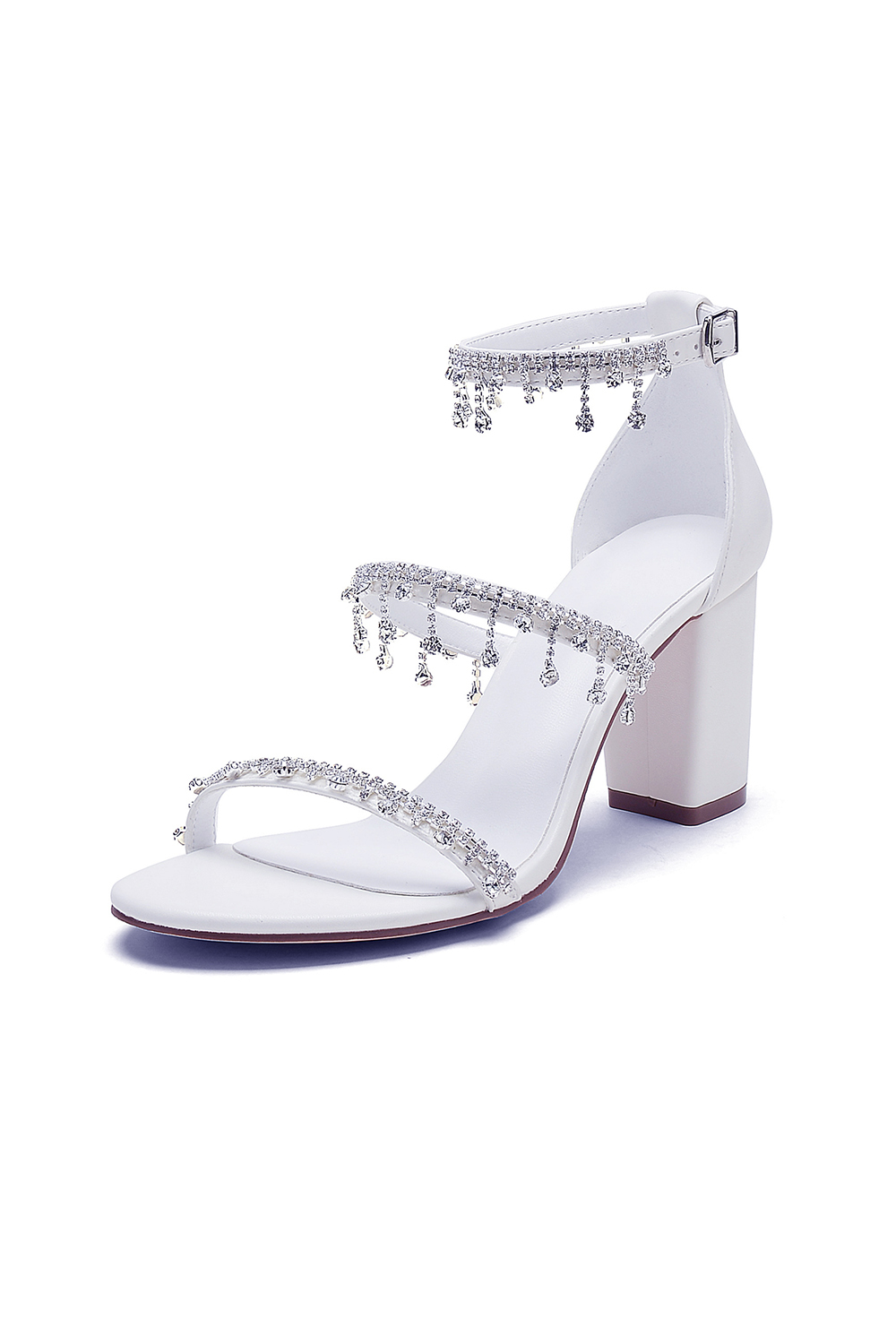 Leely Women Ivory Chunky Heels Peep Toe Rhinestone Wedding High Heels