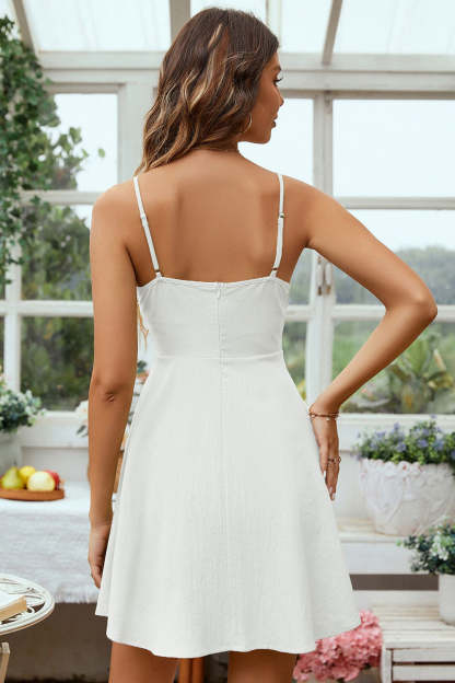 White Open Back Spaghetti Straps Short Graduation Dress