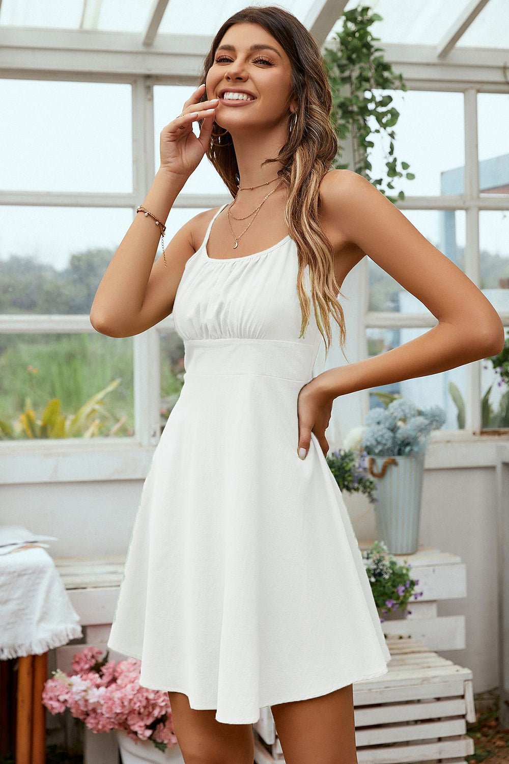 White Open Back Spaghetti Straps Short Graduation Dress
