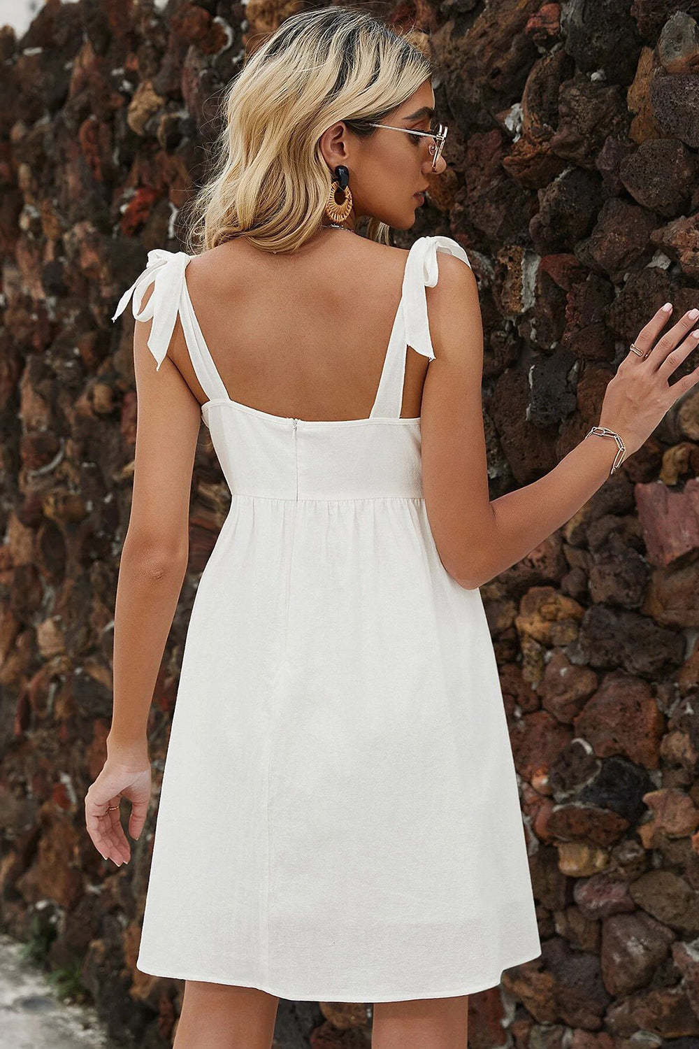 White Spaghetti Straps A Line Mini Graduation Dress