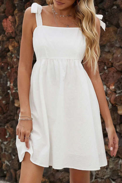 White Spaghetti Straps A Line Mini Graduation Dress