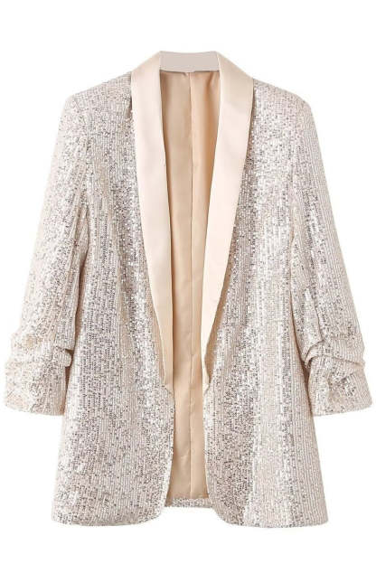 Leely Sparkly Champagne Sequin Prom Party Blazer For Women