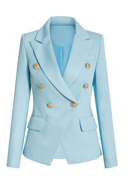 Leely White Women Blazer Peak Lapel Double Breasted Party Blazer