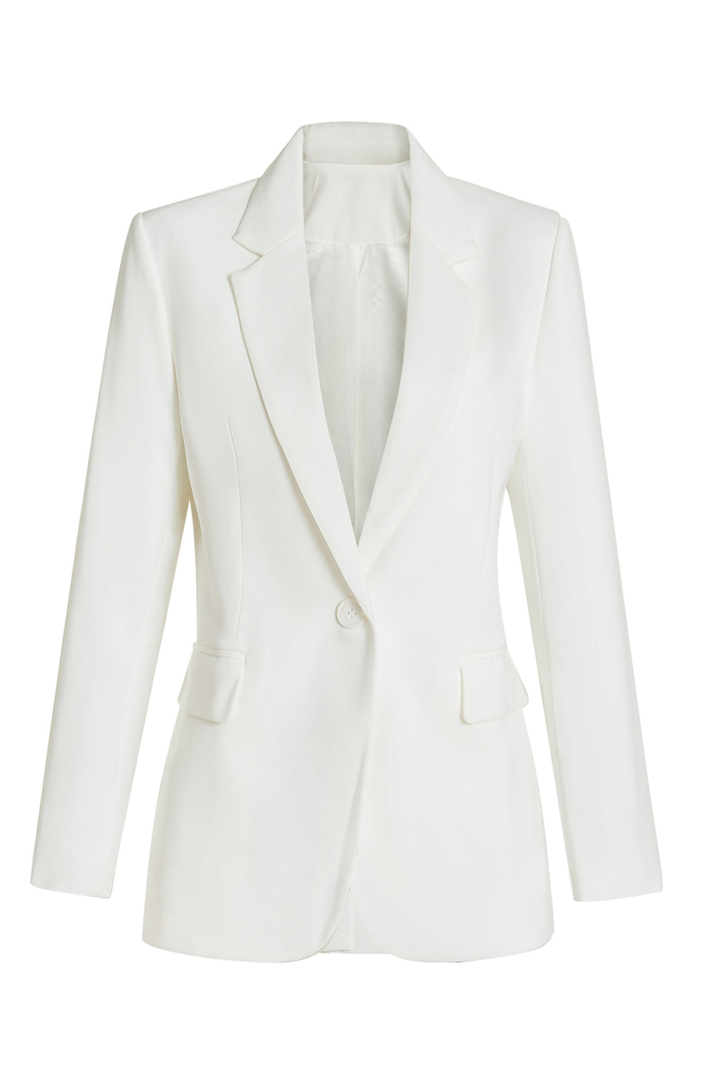 Leely White Notched Lapel Women Blazer Long Sleeves Party Jacket