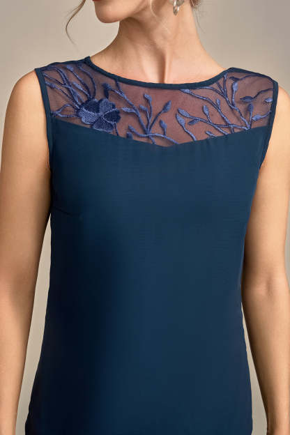 Navy Long Plus Size Sleeves 3 Pieces Mother of the Bride Pant Suits