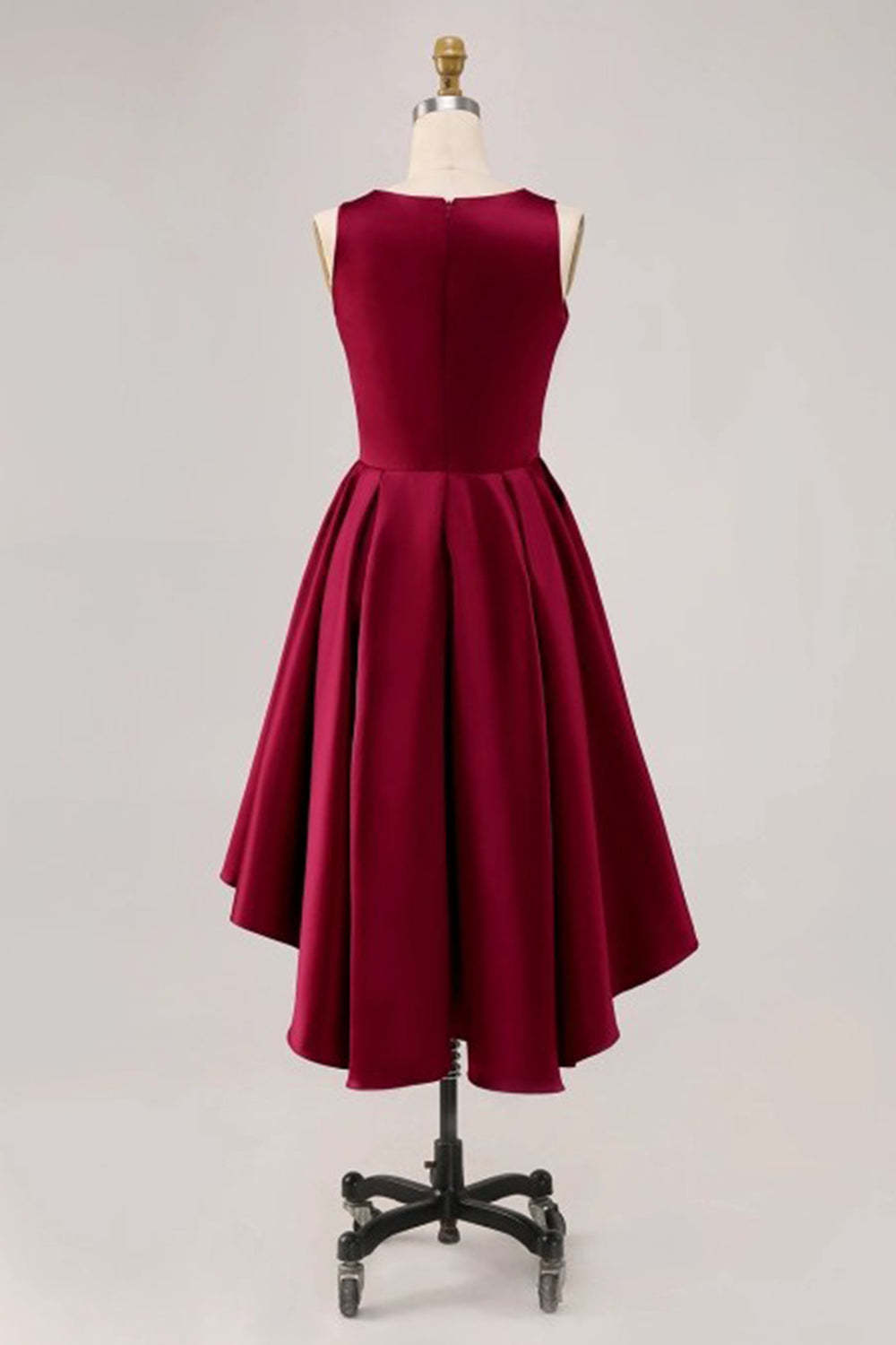 Burgundy A Line High Low Cocktail Dress with Pockets