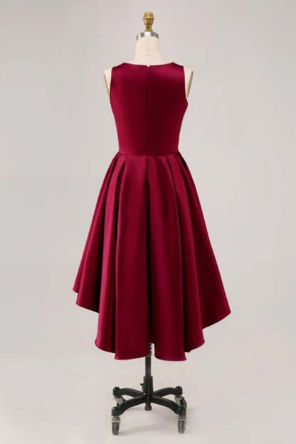 Burgundy A Line High Low Cocktail Dress with Pockets