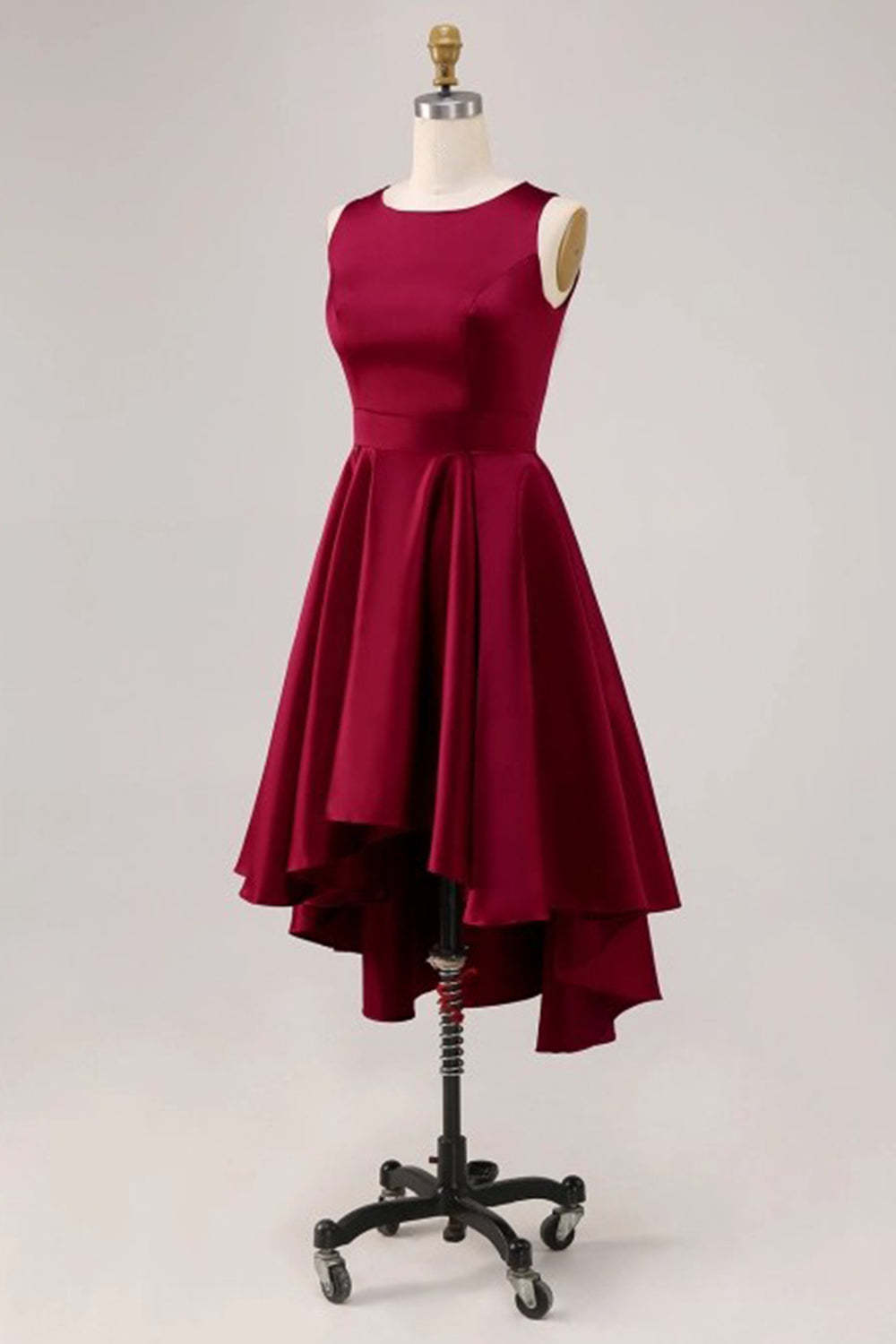 Burgundy A Line High Low Cocktail Dress with Pockets