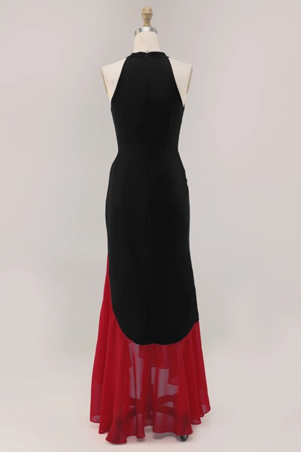 Elegant Black Red Halter Mermaid Long Formal Dress