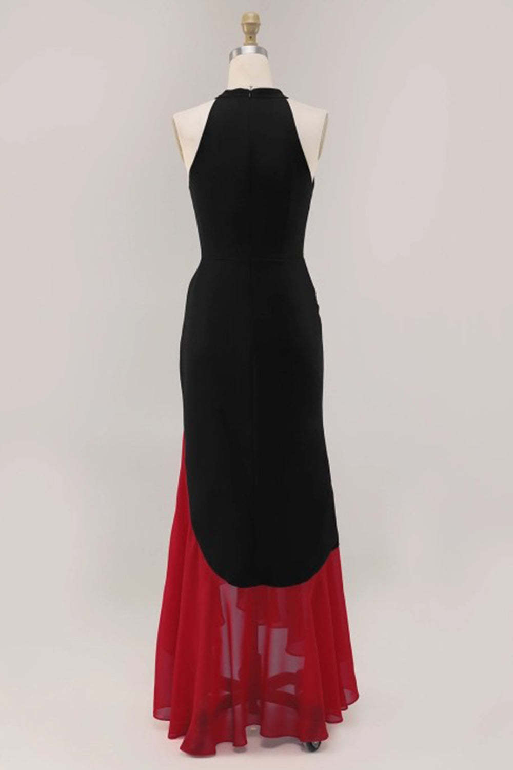 Elegant Black Red Halter Mermaid Long Formal Dress
