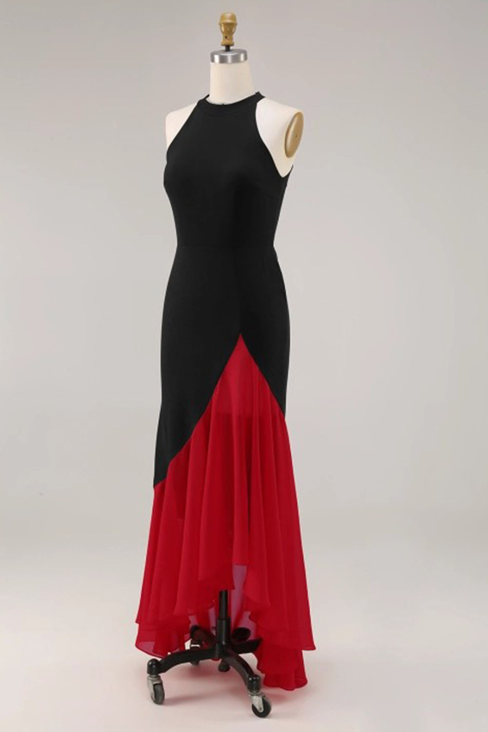 Elegant Black Red Halter Mermaid Long Formal Dress