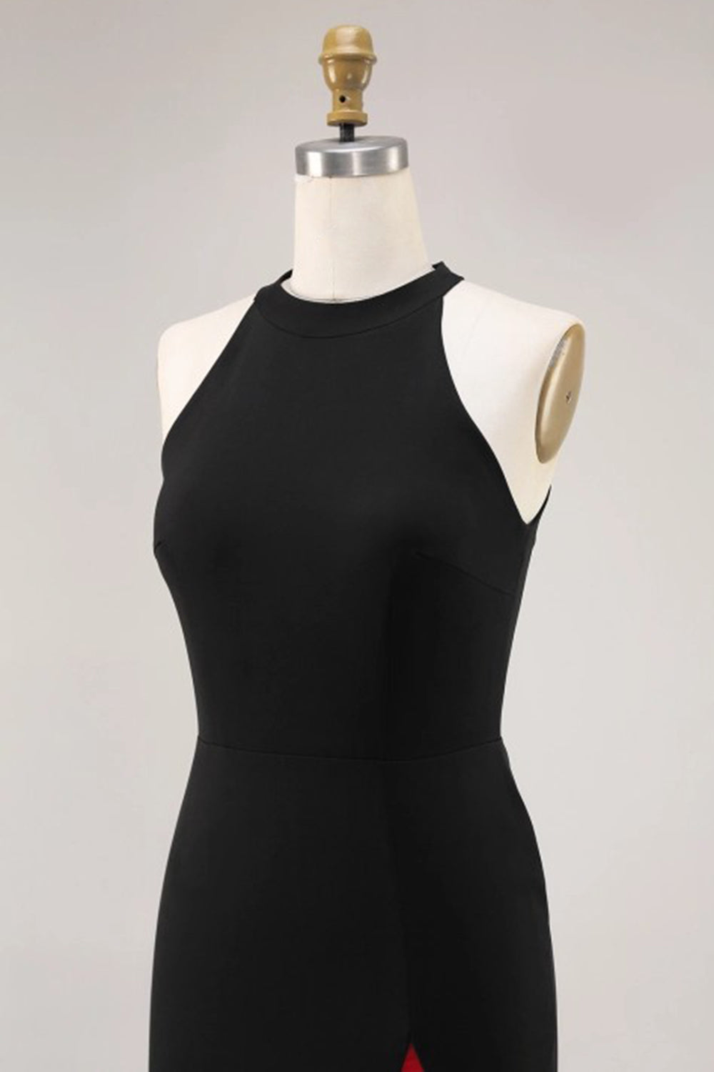 Elegant Black Red Halter Mermaid Long Formal Dress