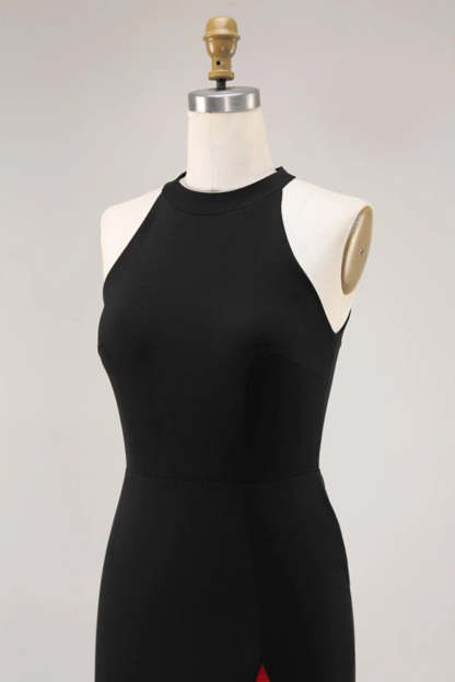 Elegant Black Red Halter Mermaid Long Formal Dress