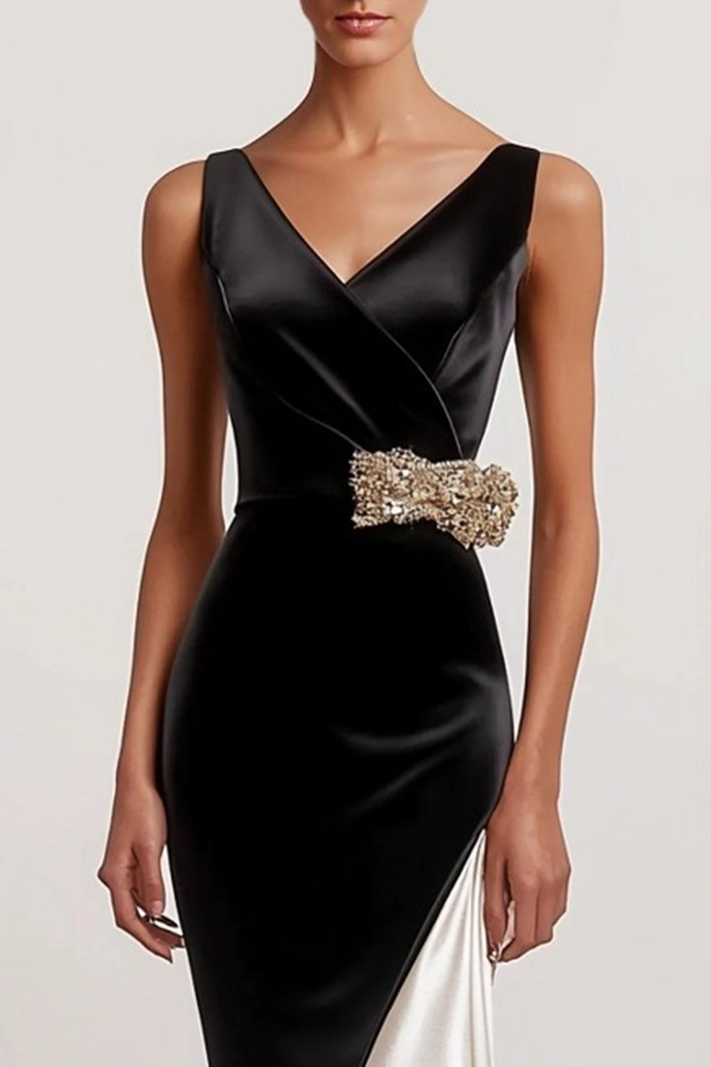Black Midi V Neck Sheath Formal Dress