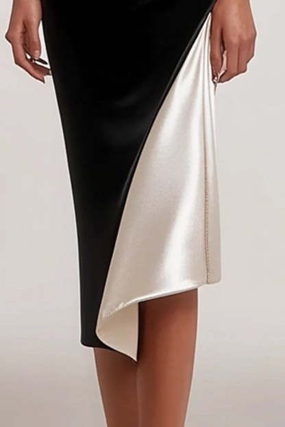 Black Midi V Neck Sheath Formal Dress