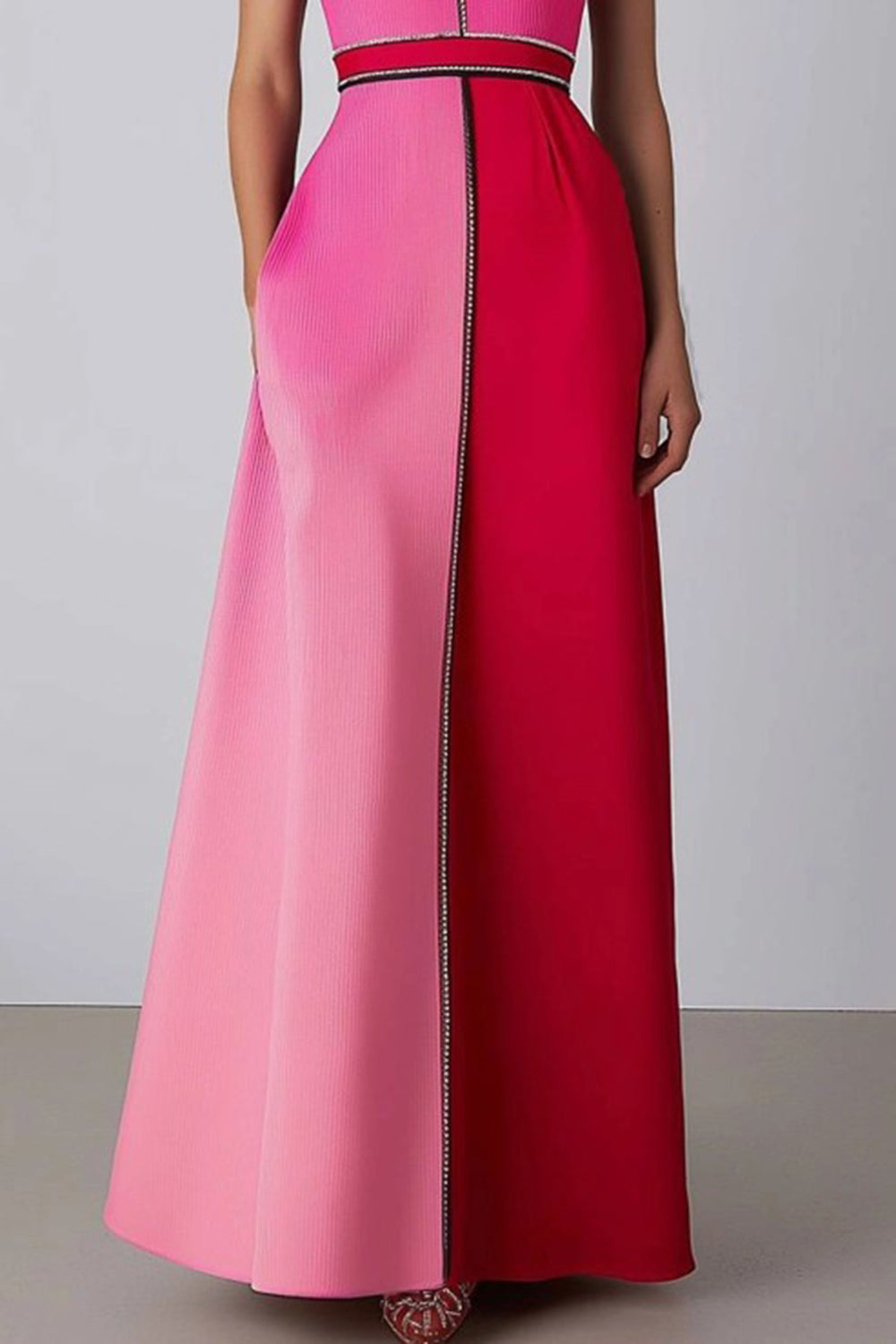 Pink A Line Halter Long Patchwork Formal Dress