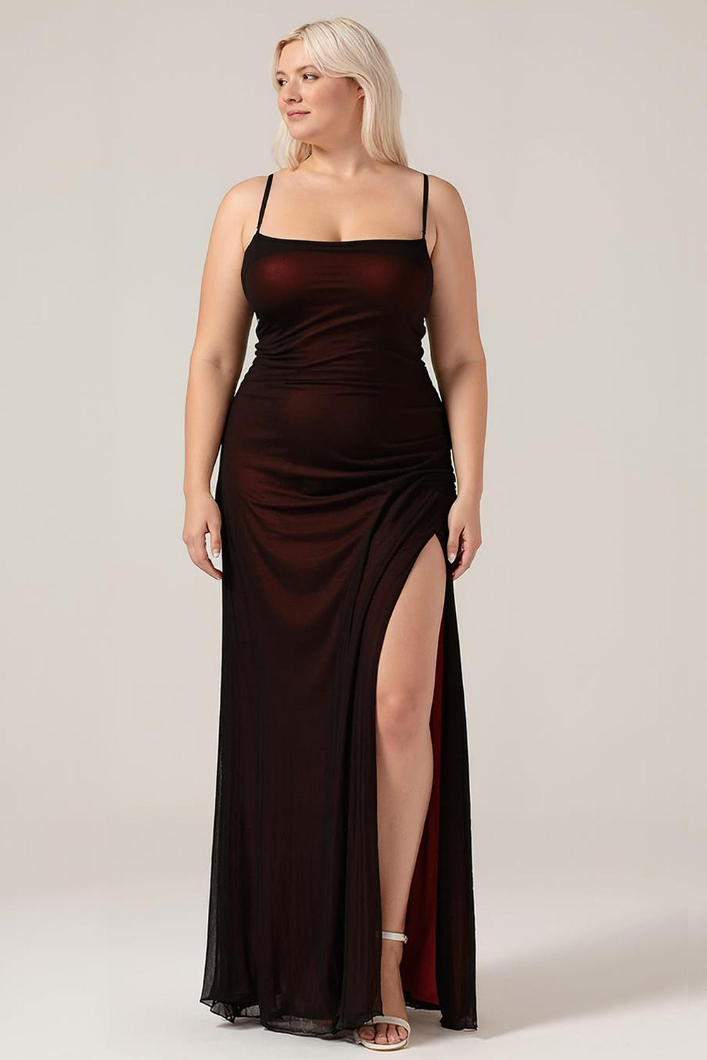 Black Red Sheath Spaghetti Straps Bridesmaid Dress