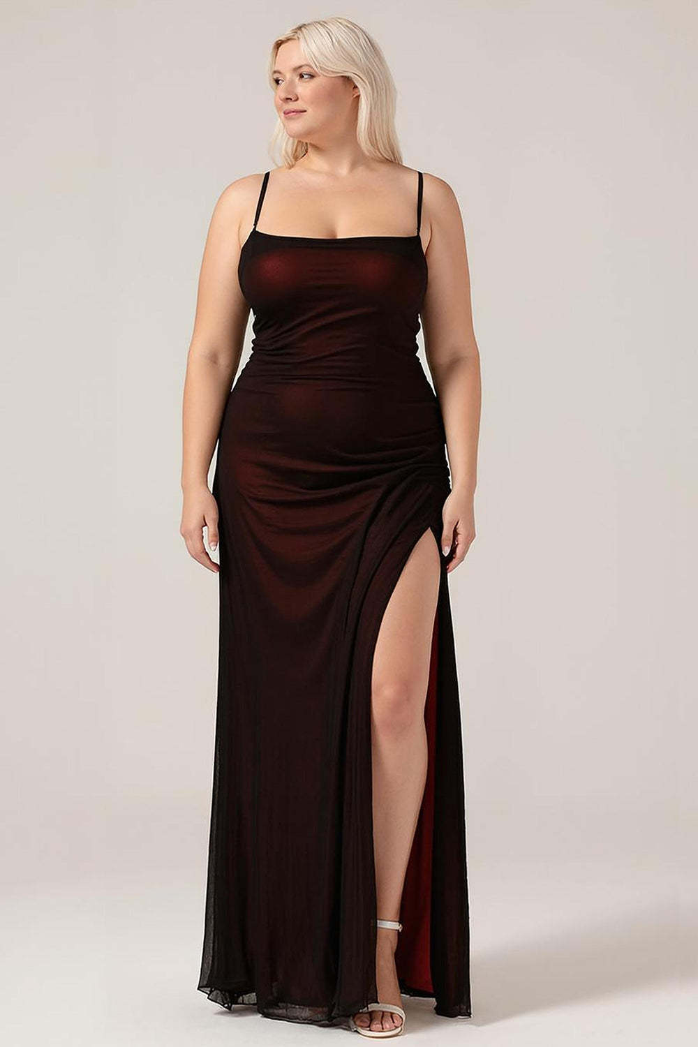 Leely Women Plus Size Black Red Long Bridesmaid Dress Sheath Spaghetti Straps Gothic Vintage 90s Evening Prom Dress