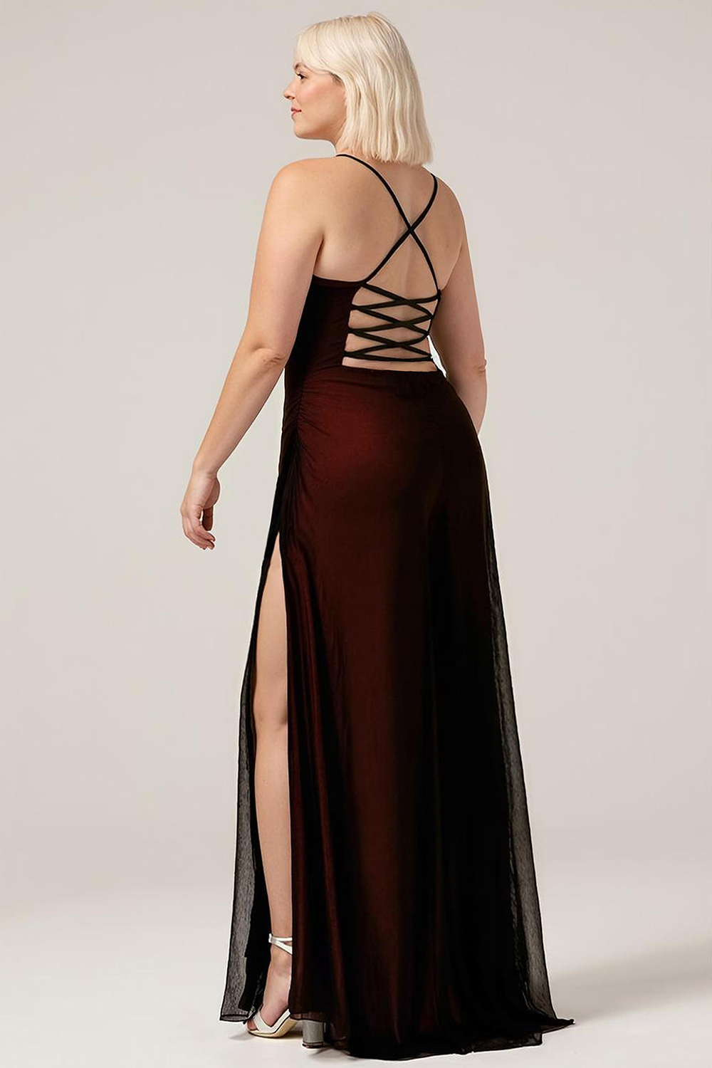 Black Red Sheath Spaghetti Straps Bridesmaid Dress