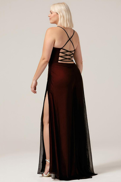 Black Red Sheath Spaghetti Straps Bridesmaid Dress