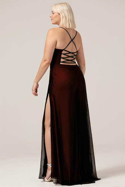 Plus Size Black Red Sheath Spaghetti Straps Maxi Bridesmaid Dress