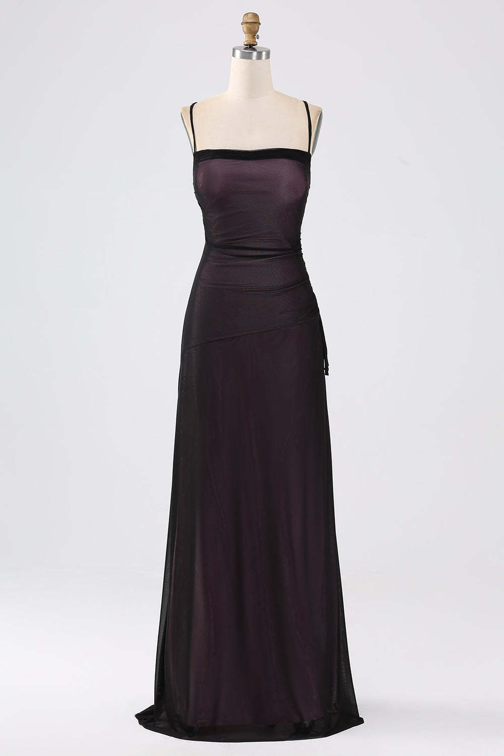 Black Blue Mermaid Spaghetti Straps Long Bridesmaid Dress with Slit