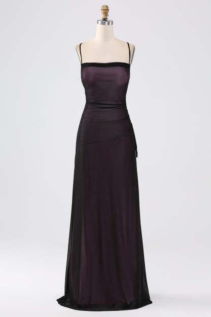 Black Blue Mermaid Spaghetti Straps Long Bridesmaid Dress with Slit