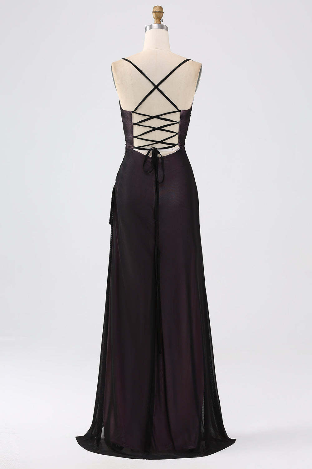 Black Blue Mermaid Spaghetti Straps Long Bridesmaid Dress with Slit