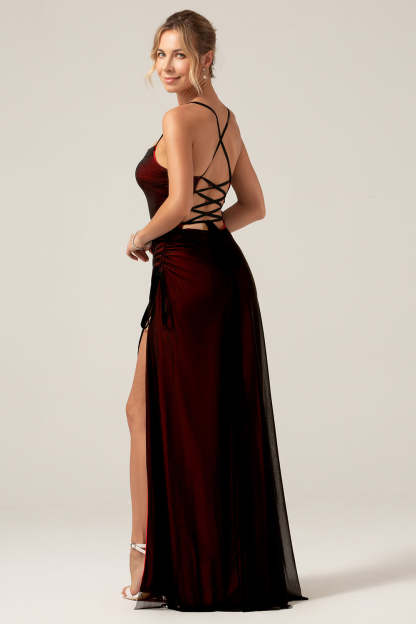 Plus Size Black Red Sheath Spaghetti Straps Maxi Bridesmaid Dress