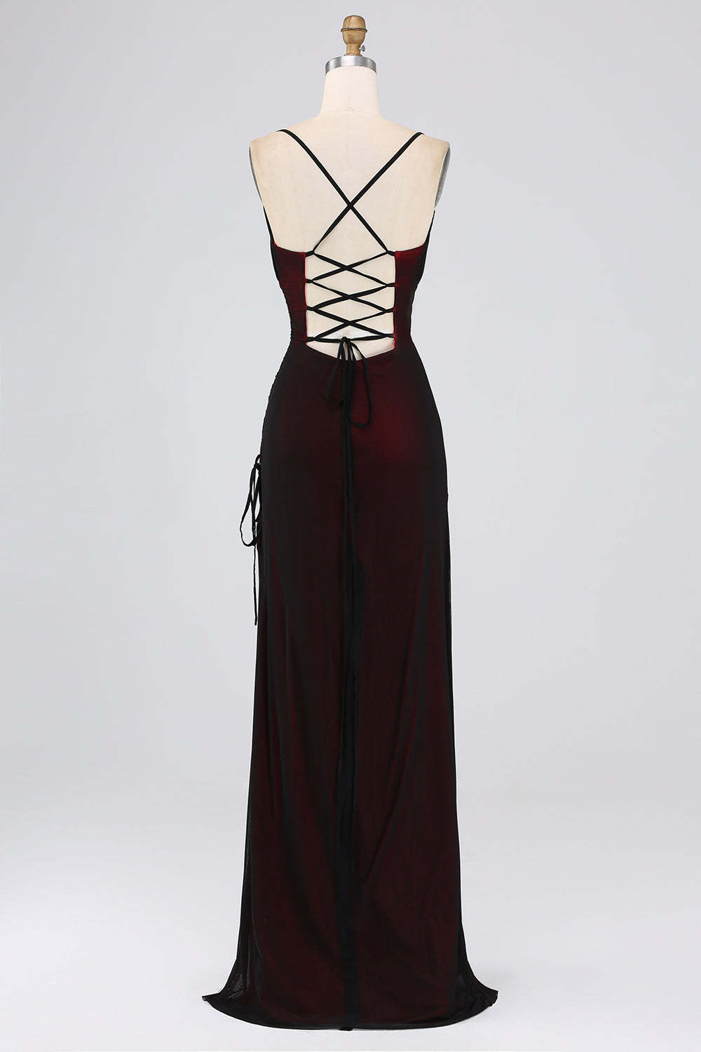 Black Blue Mermaid Spaghetti Straps Long Bridesmaid Dress with Slit
