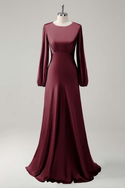 Sage Long Sleeves Satin A-Line Bridesmaid Dress