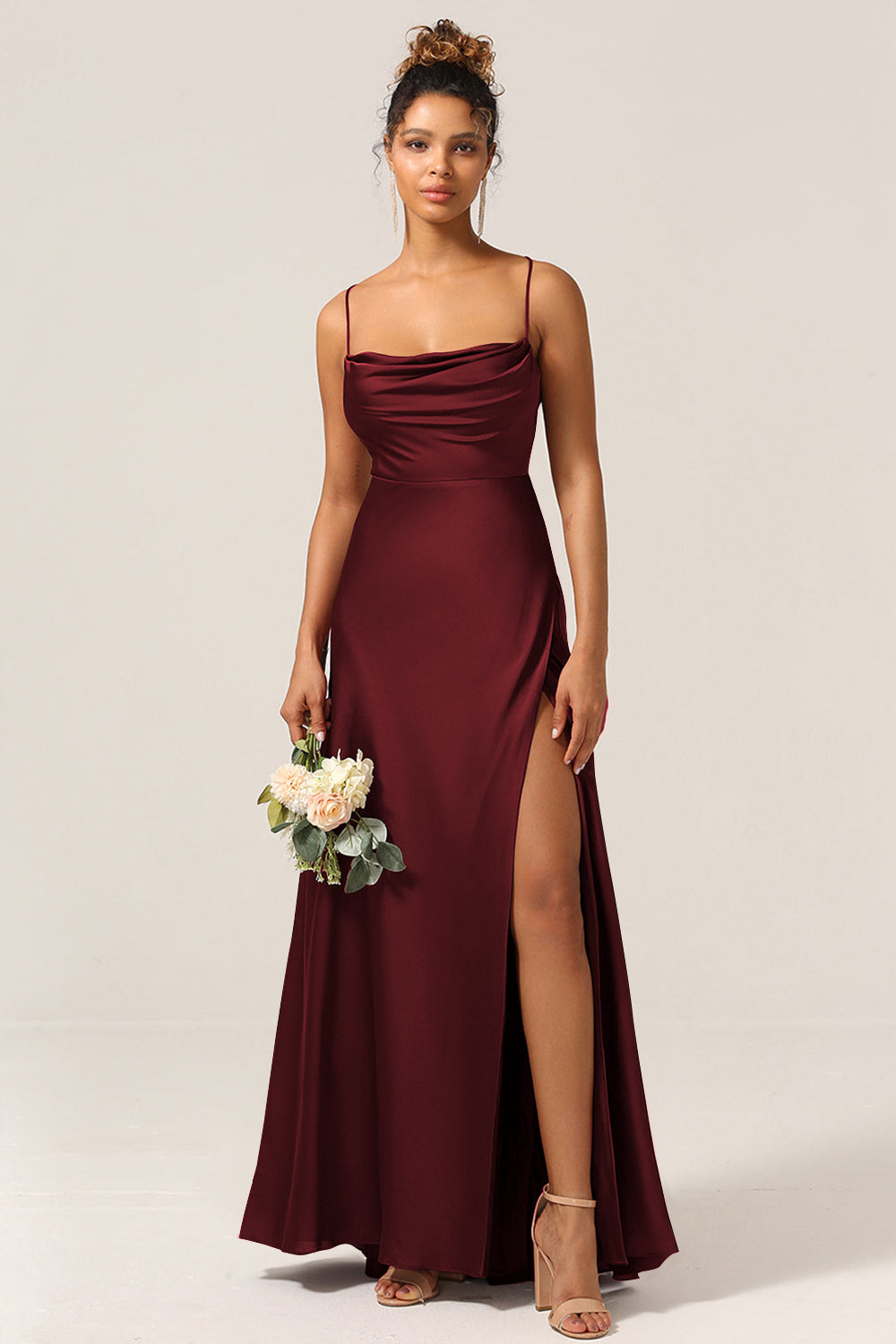 Plus Size Burgundy Satin Mermaid Long Bridesmaid Dress
