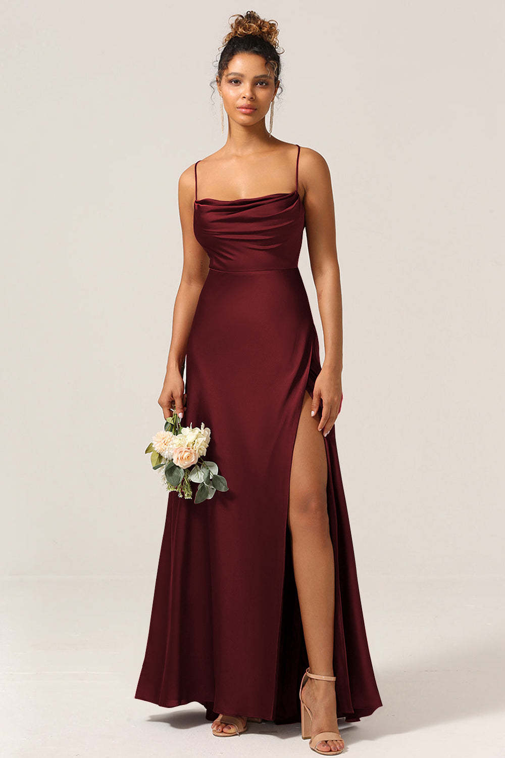 Plus Size Burgundy Satin Mermaid Long Bridesmaid Dress