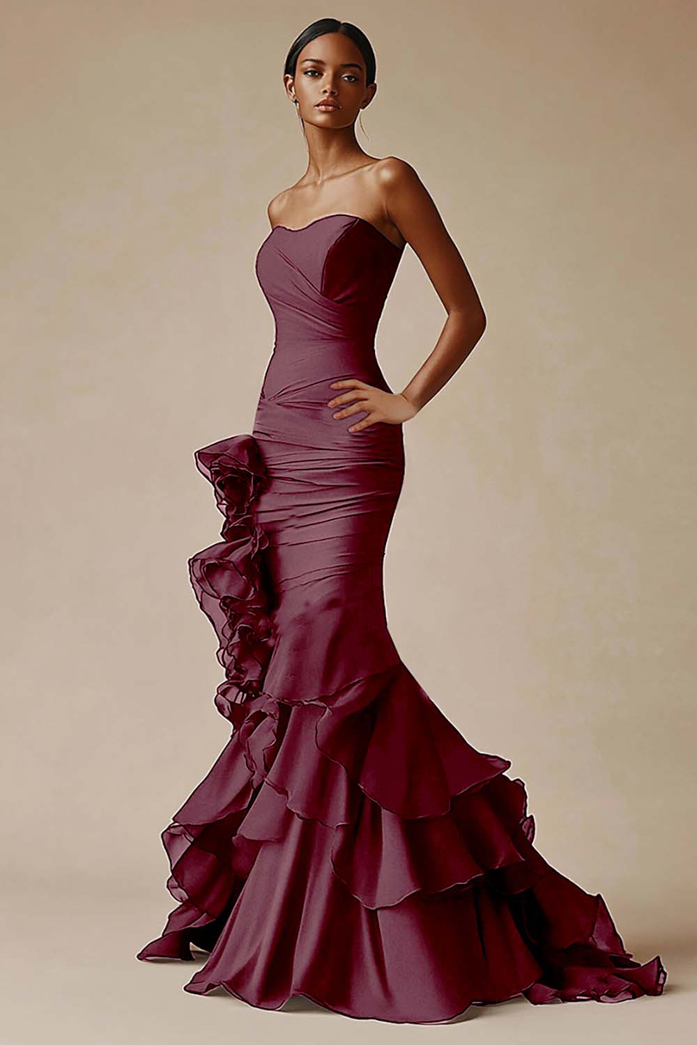 Elegant Sweetheart Mermaid Ruffled Long Black Tie Dress