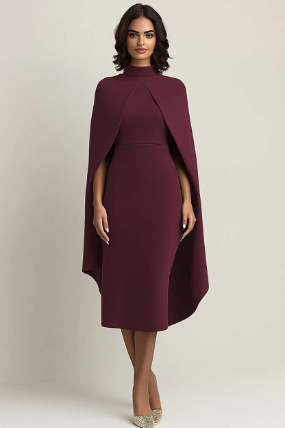 Burgundy Sheath Ankle-Length Formal Dress with Cape
