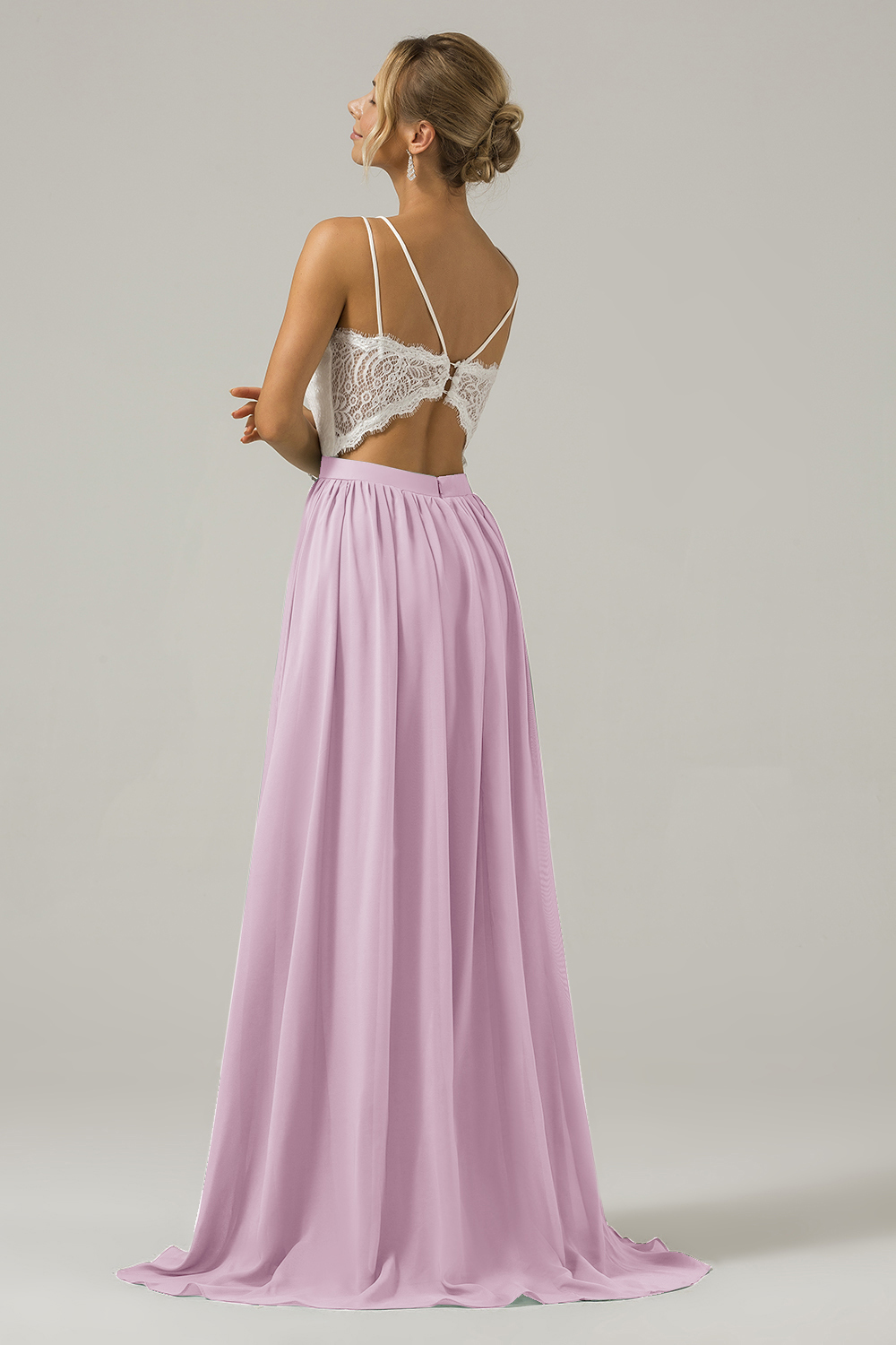 Eucalyptus A-Line Spaghetti Straps Pleated Long Bridesmaid Dress With Lace
