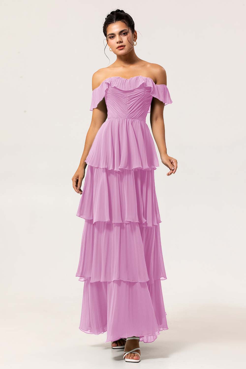 Eucalyptus Tiered Off the Shoulder Maxi Bridesmaid Dress