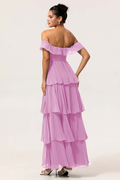 Eucalyptus Tiered Off the Shoulder Maxi Bridesmaid Dress