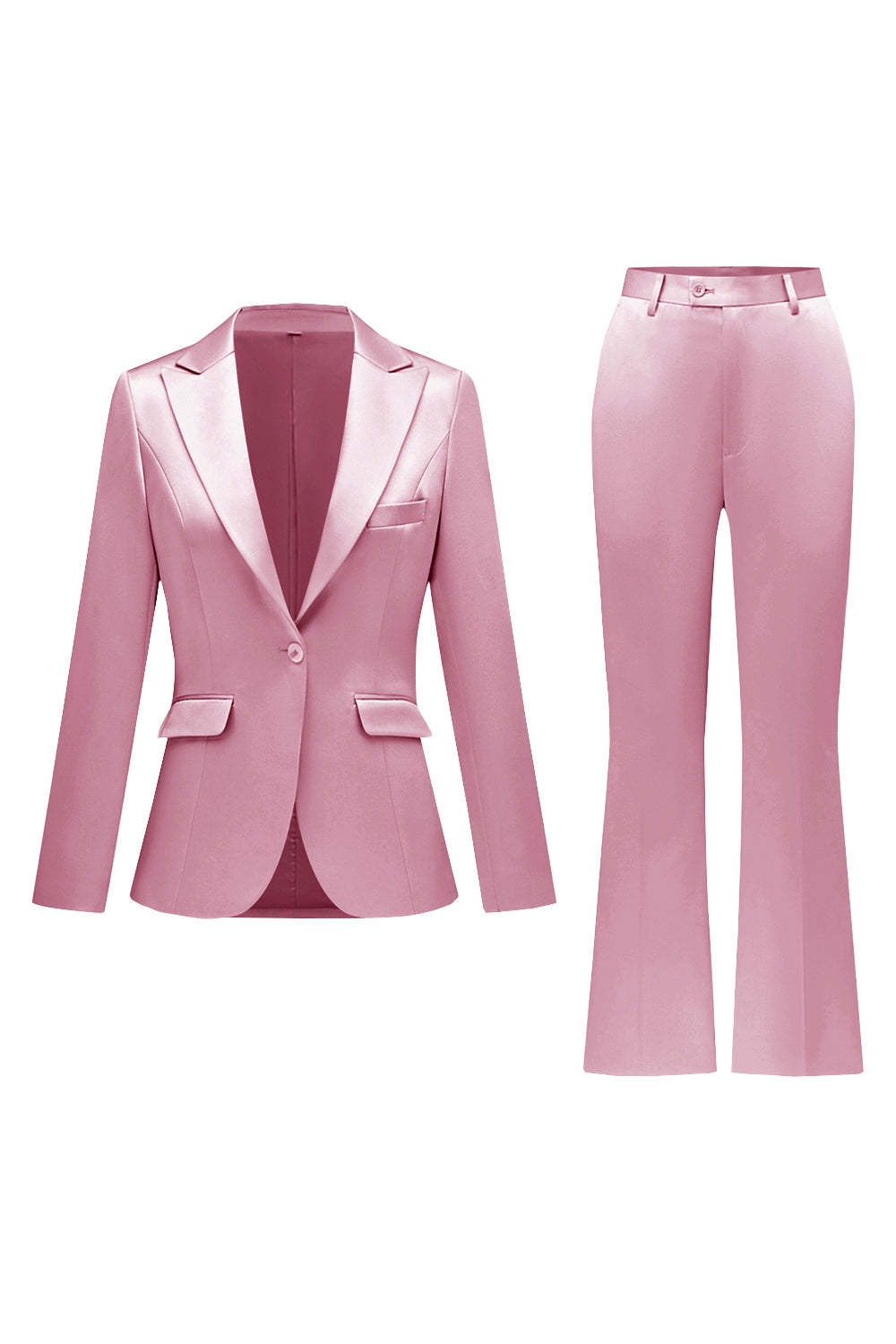 Fuchsia Satin Peak Lapel Women Suits with Long Sleeves