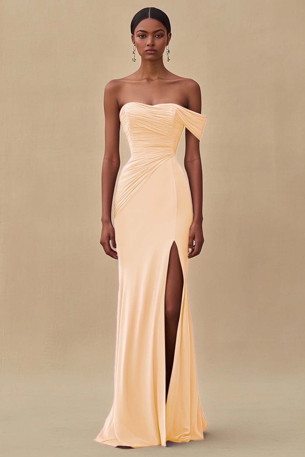 Chiffon Purple Ruched Sheath Formal Dress with Slit