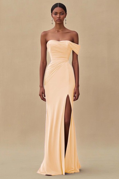 Chiffon Purple Ruched Sheath Formal Dress with Slit