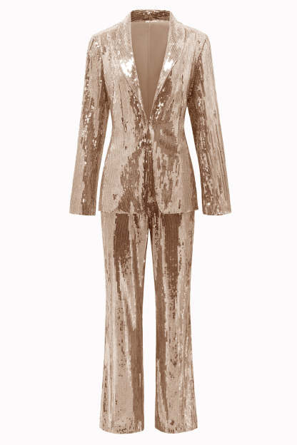 Golden Sparkly Sequined 2 Piece Women Party Suits
