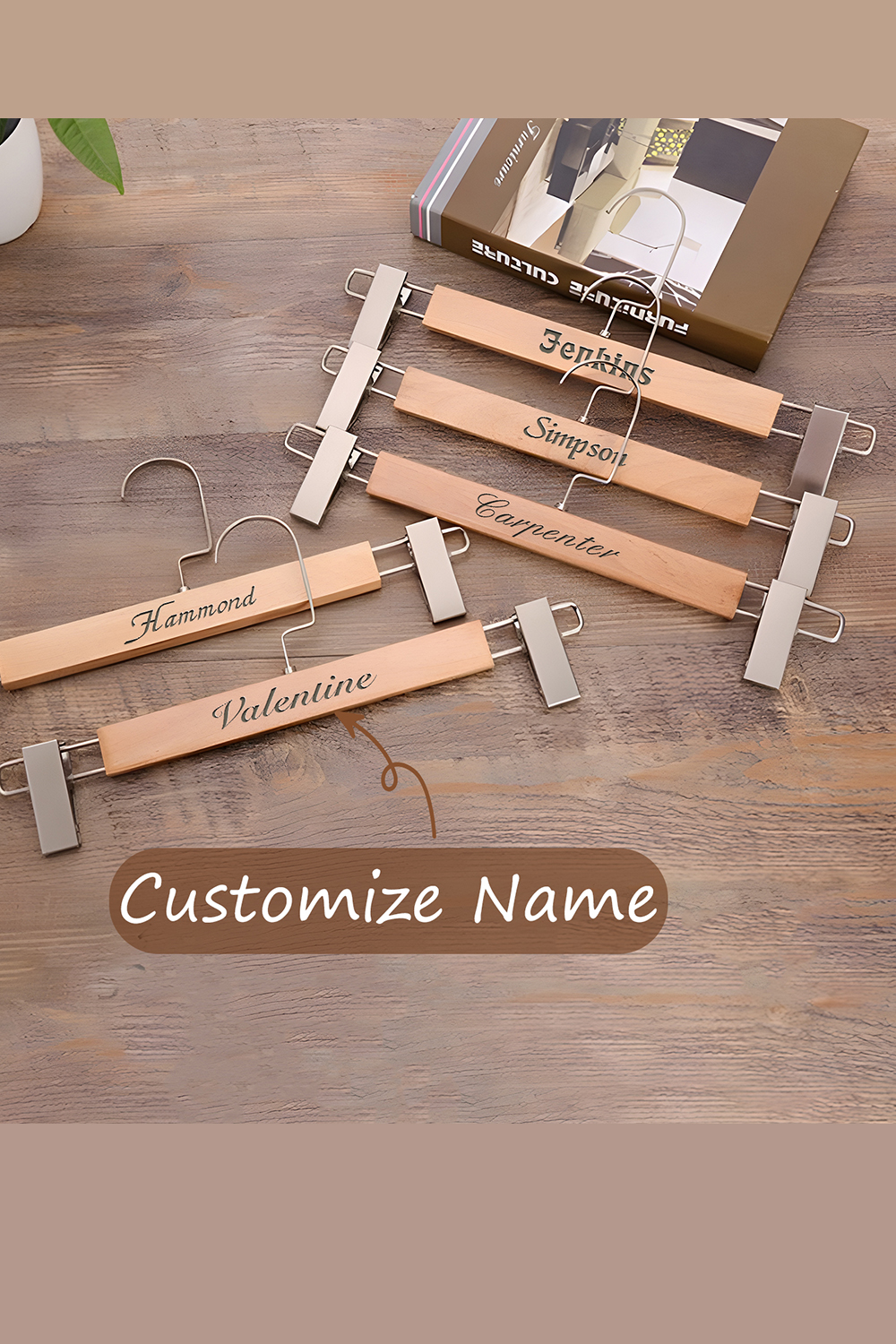 Customized Brown Engraved Wooden Hangers