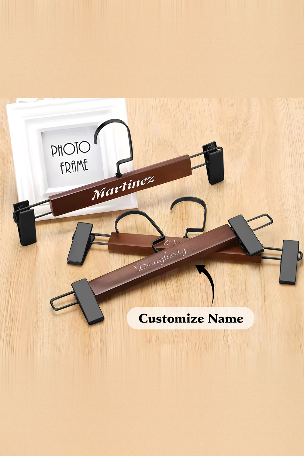 Customized Brown Engraved Wooden Hangers