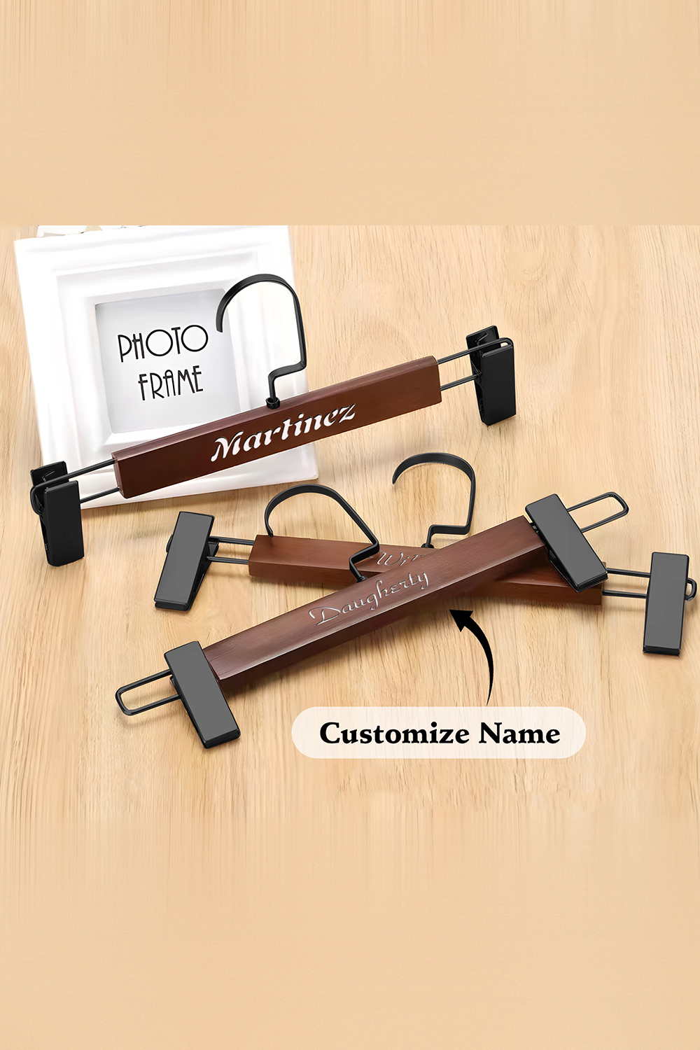 Customized Brown Engraved Wooden Hangers